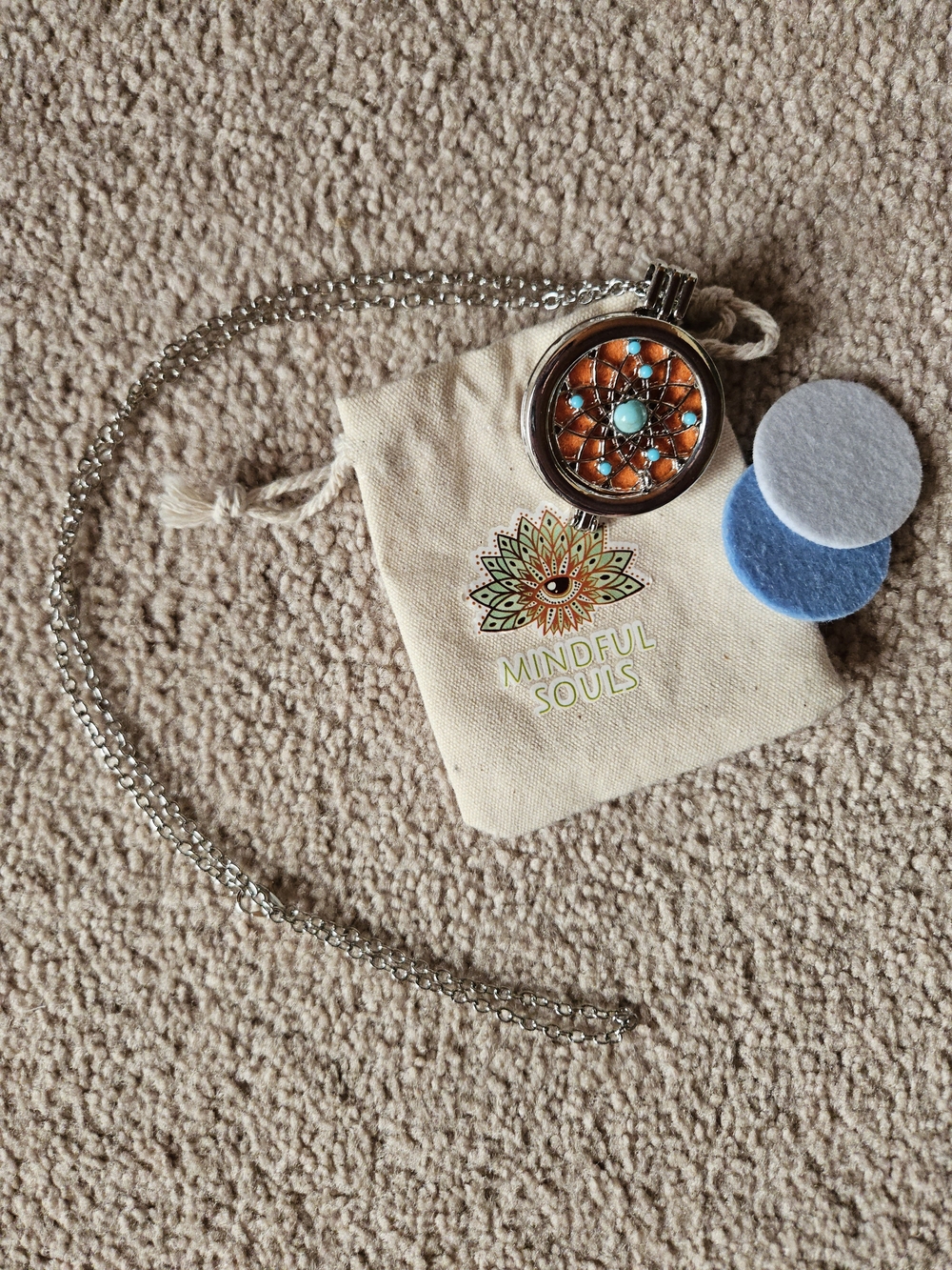 Turquoise and Orange Floral Locket Necklace